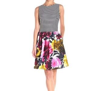 Just Taylor Stripe and Floral Print A-line Dress Women’s Sz 6